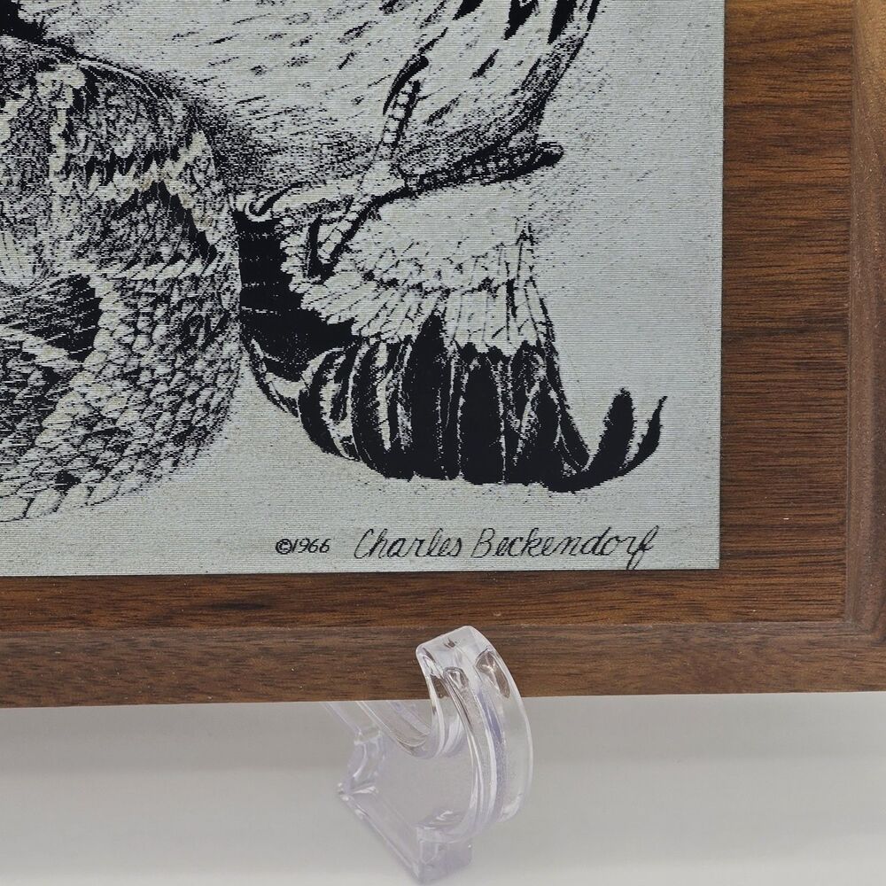 1966 Charles Beckendorf Metal Etching on Wood Base Rattlesnake & Roadrunner - Picture 3 of 5